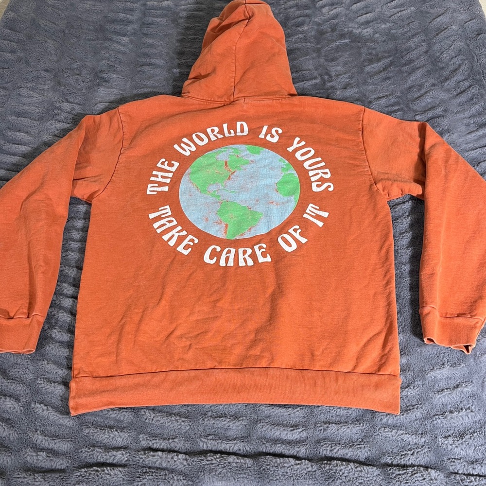 Talentless Mens The World Is Yours Earth Day Graphic‎ Hoodie Orange AP780